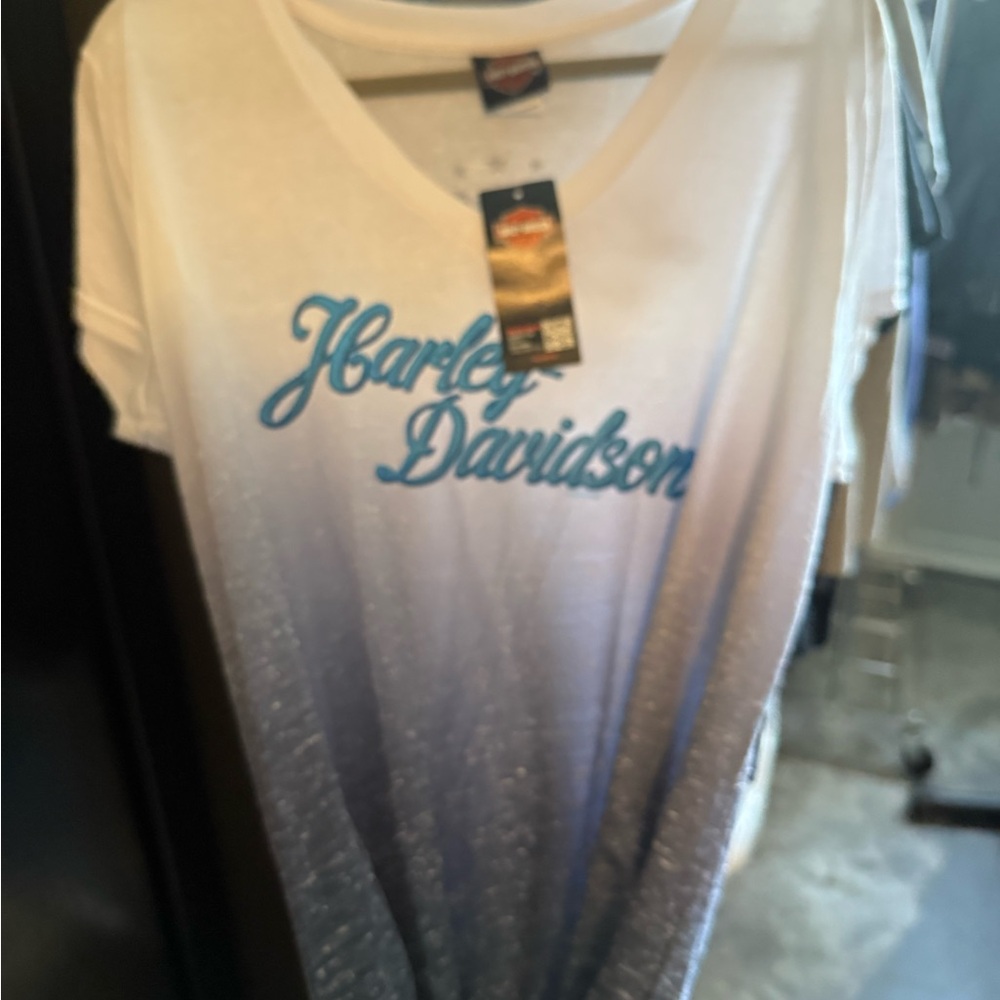 Harley-Davidson White and Blue Women's Top